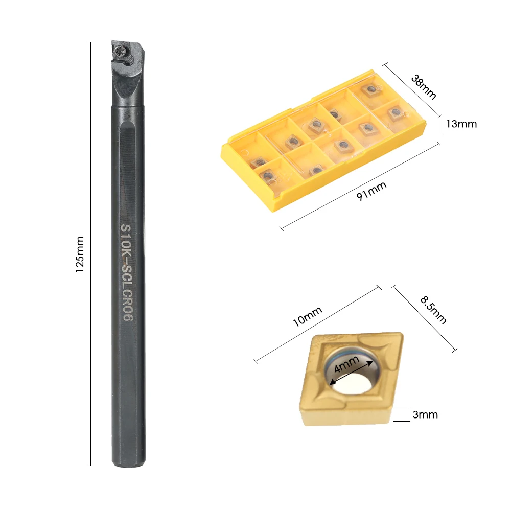 10 шт./кор. CCMT060204-HM карбидные вставки+ 6/7/8/10 мм SCLCR06 держатель сверлящей оправкой+ 4 шт. гаечный ключ с ЧПУ токарно-винторезный станок инструмент