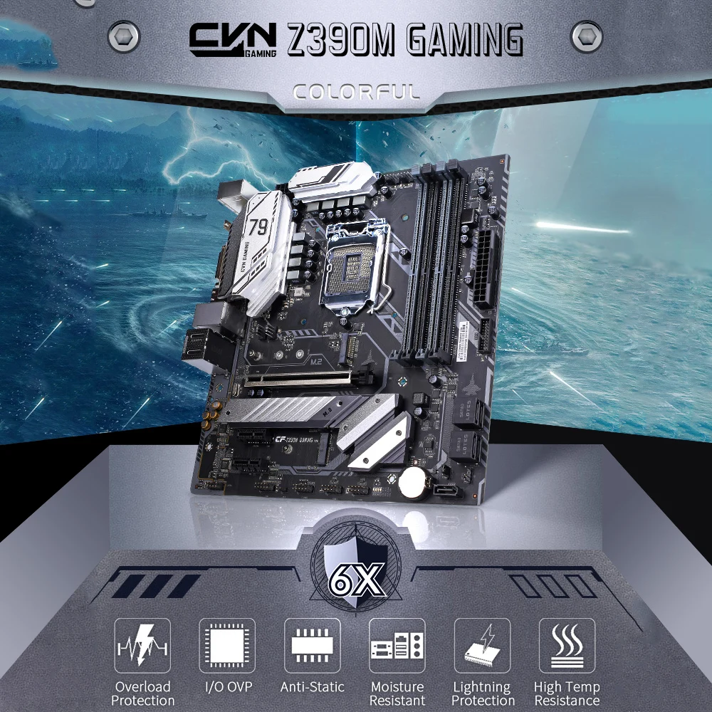 Цветная CVN Z390M игровая V20 игровая Материнская плата Intel LGA 1151 DVI HDMI mATX материнская плата PCI-E 3,0 M.2 для pc gamer