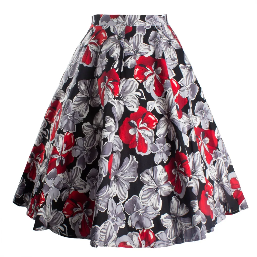 Новинка, юбка-пачка с цветочным принтом, Женская Повседневная бальная юбка в стиле рокабилли с высокой талией, летняя хлопковая юбка миди