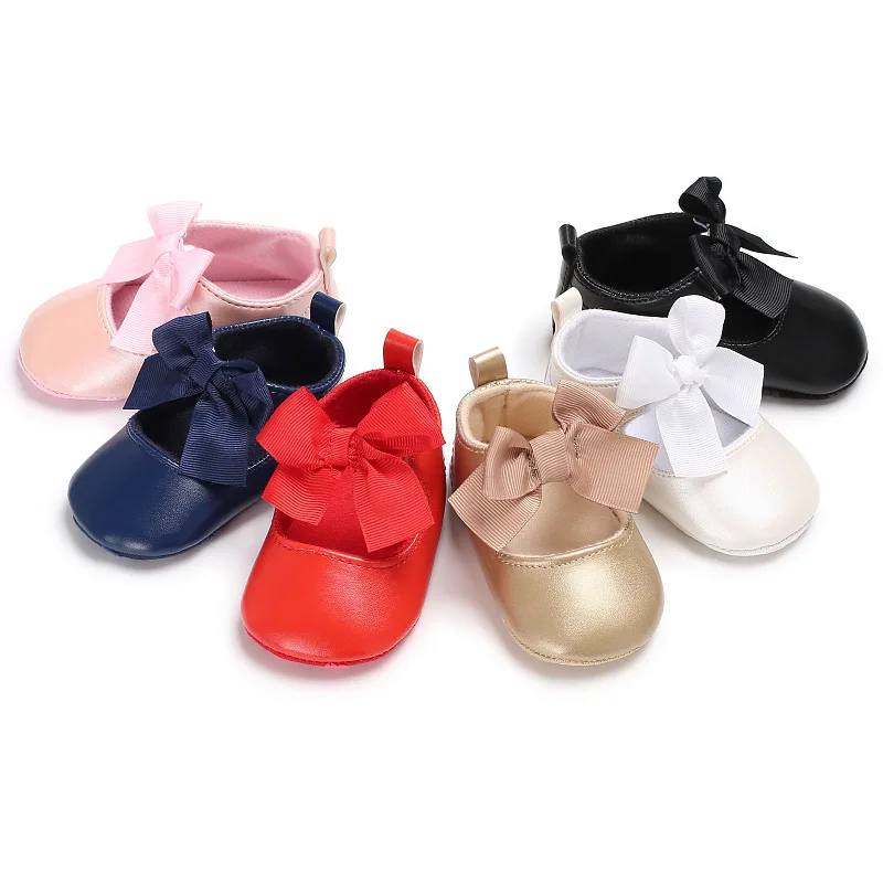 New 0-18M Toddler Baby Girl Soft PU Princess Shoes Bow Bandage Infant Prewalker Newborn Baby Shoes