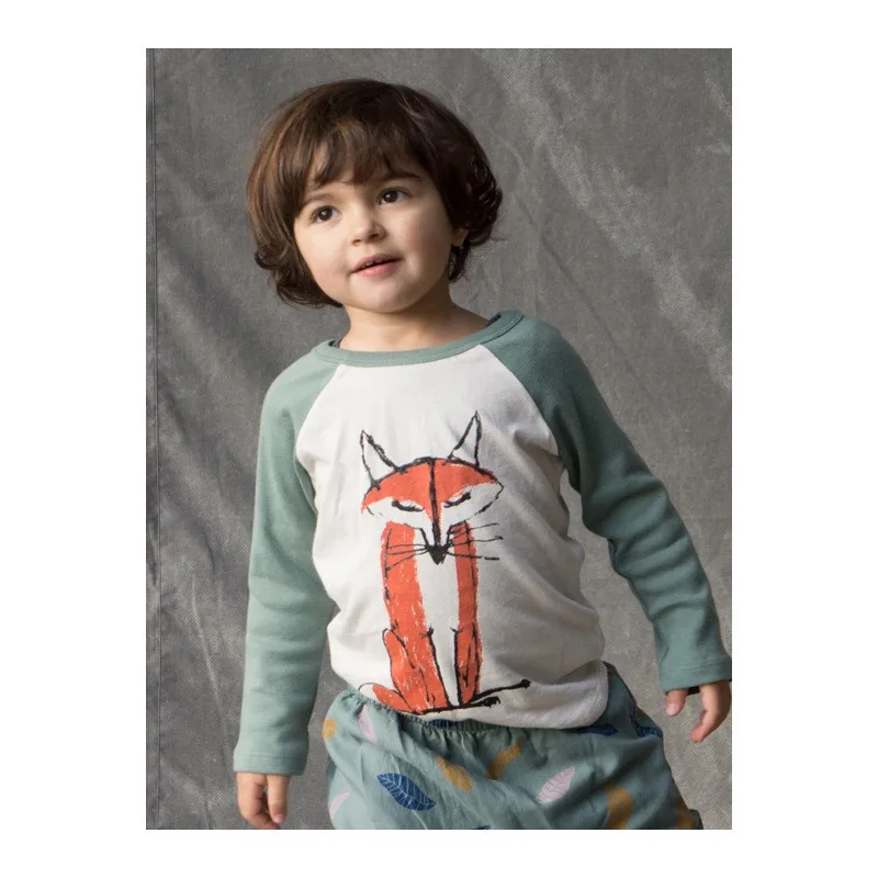 Модная Осенняя детская хлопковая футболка в европейском стиле для мальчиков, топы с длинными рукавами и рисунком лисы, одежда в стиле БОБО высокого качества