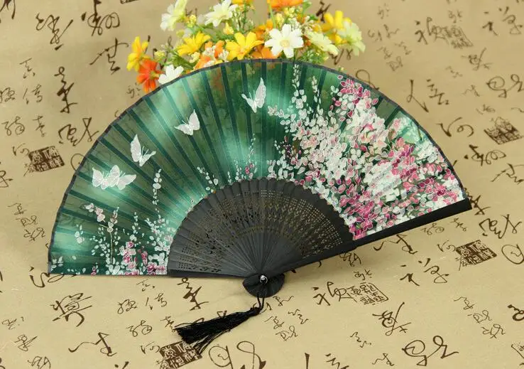Китайский Японский Шелковый Танец складной веер ручные вееры Пейзаж Цветы бамбук шелк бабочка вишня вечерние праздничный подарок - Цвет: zs02