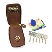 Кошельки для ключей из натуральной кожи, короткий квадратный держатель для удостоверения личности из воловьей кожи на молнии, многофункциональная ключница для автомобиля