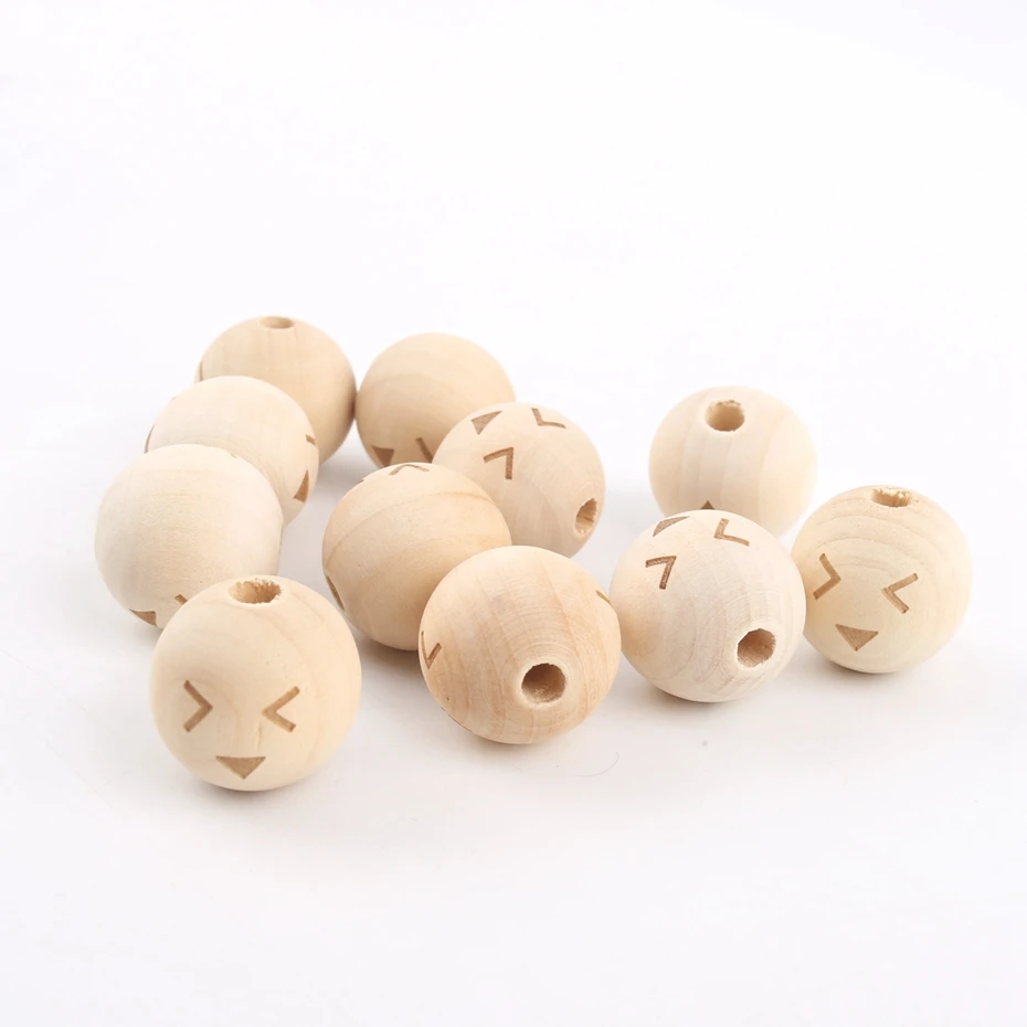 

Let's Make Food Grade 10pcs Maple Wooden Beads 20mm Smile DIY Necklace Accessories Safe and Natural BPA Free Wooden Baby Teether