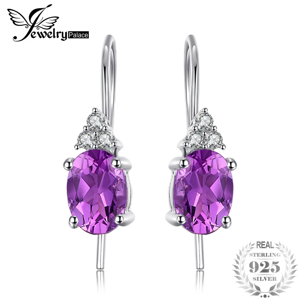 

JewelryPalace 100% 925 Sterling Silver Fashion 2.2ct Oval Created Alexandrite Sapphire Clip Earrings For Women 2018 Fine Jewelry