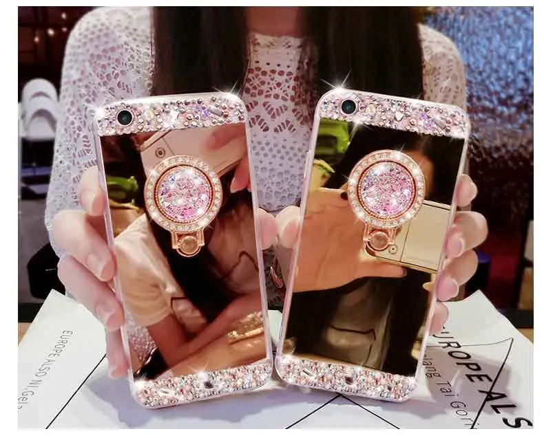 

Luxury Mirror Bling Diamond Kickstand Case For iPhone XS Max XR X 8 7 6 6S Plus Shining Handmade Holder With Stander Cover