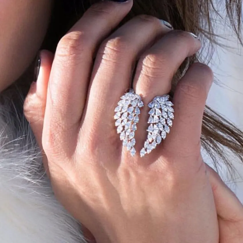 Baratos Choucong Angel wings Promise anillo de Plata de Ley 925 marquesina cortada AAAAA cz flor anillos de boda para mujer joyería de fiesta