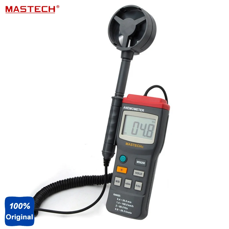 

Digital Anemometer Air Velocity Tester Wind Speed Meter Range 77.7Knots 40M/S 131.2Ft/S 144Km/H MS6250