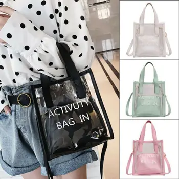 

Clear Tote Bag Crystal PVC Transparent Bags Women Fashion Handbag Shoulder Beach Jelly Purse Clutch Plastic Tote Shoulder Bag