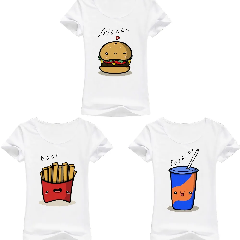 

BFF Hamburger chips cola best friends 3 forever t shirt women 2018 summer new white Tshirt femme casual funny cute T-Shirt