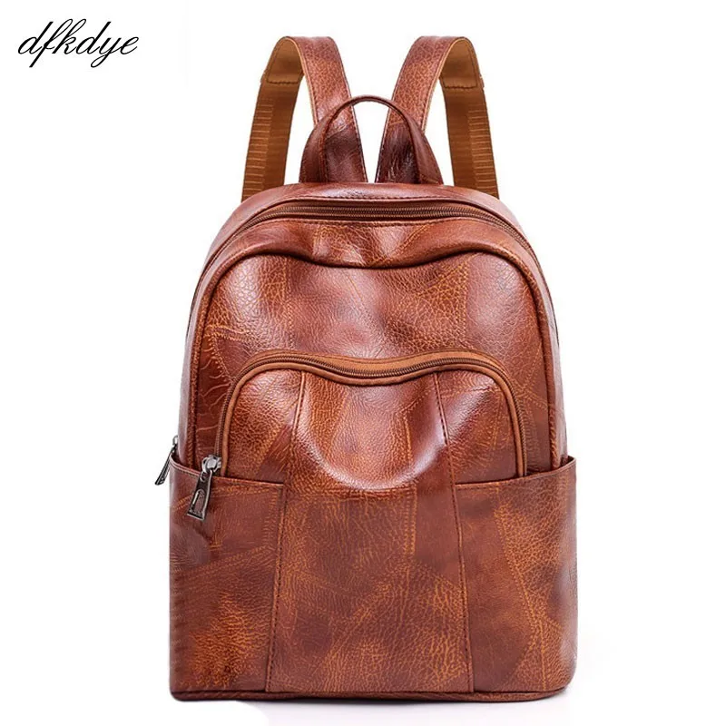 

Black Backpacks Retro Rucksack Sac Fashion Women Leather School Vintage Backpack Brown Schoolbag Mochila Feminina