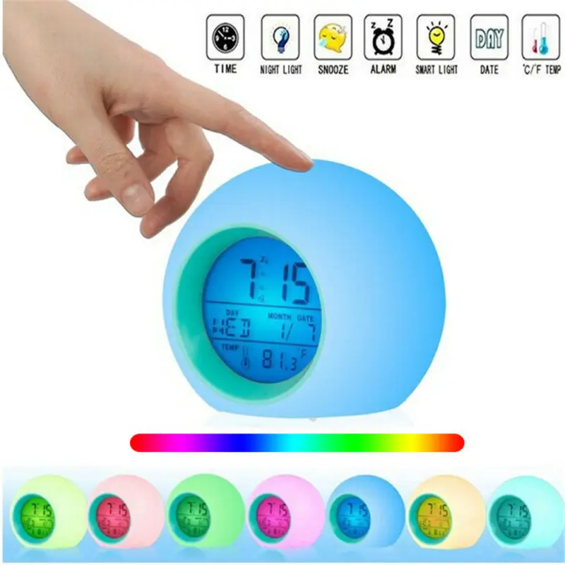 

NEW Creative Round Colorful Alarm Clock Round Colorful Light Gradient Alarm Clock With Calendar Ball Children Alarm Clock