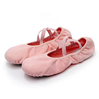 

USHINE EU26-44 Rouse Professional Elastic Fabric Cowhide Insoe Practice Teacher Yoga Canvas Ballet Dance Shoes Girls Kids Women