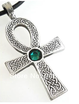 

30pcs a lot antique silver plated religious ankh cross with crystal pendant necklace jewelry