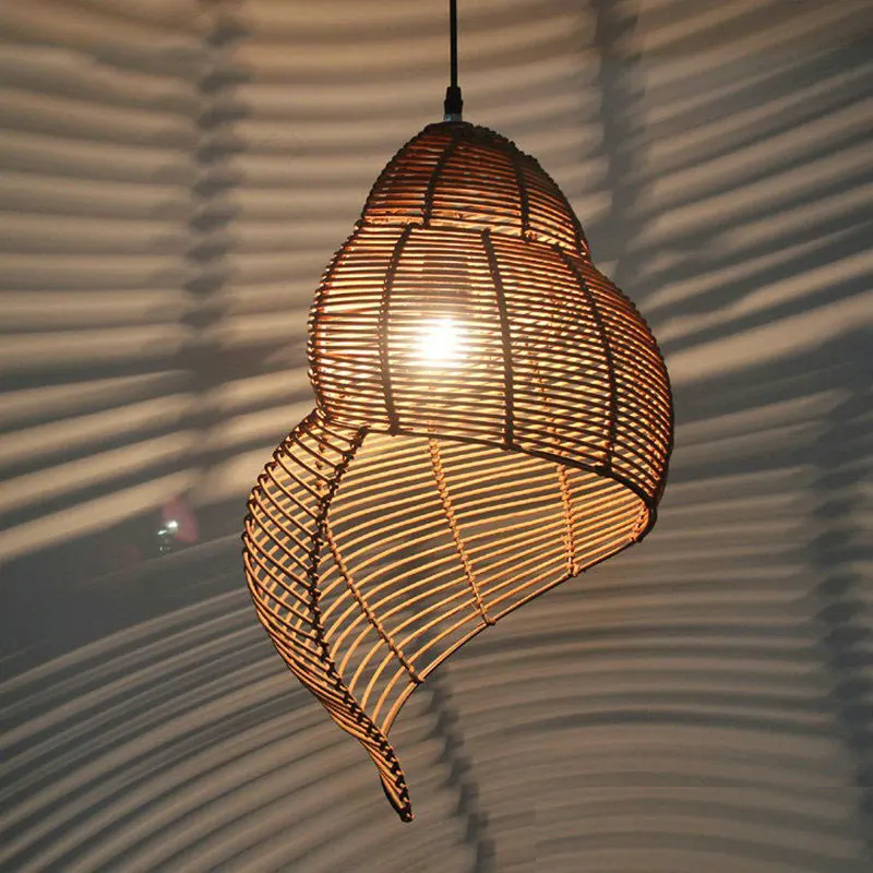 

Southeast Asia Creative Bamboo Pendant Lamp Sea Snail Shape E27 Wicker Lamp Shades LED Lights For Study Parlor Fixtures
