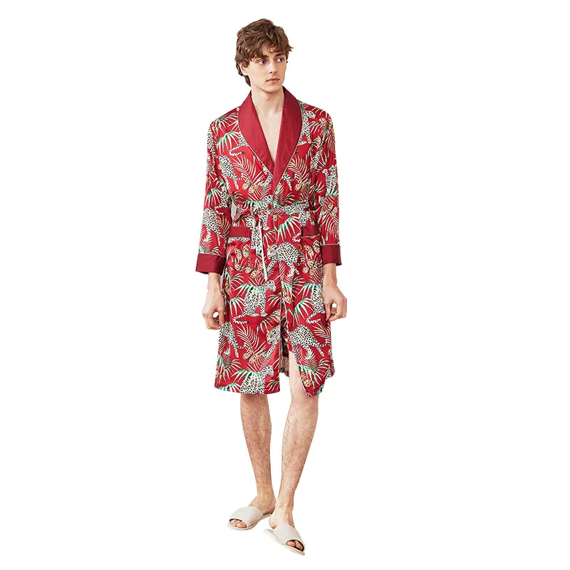 Свободная Мужская Ночная рубашка, халат, кимоно, удобные атласные мужские пижамы, повседневная одежда с принтом животных, домашняя одежда с длинным рукавом