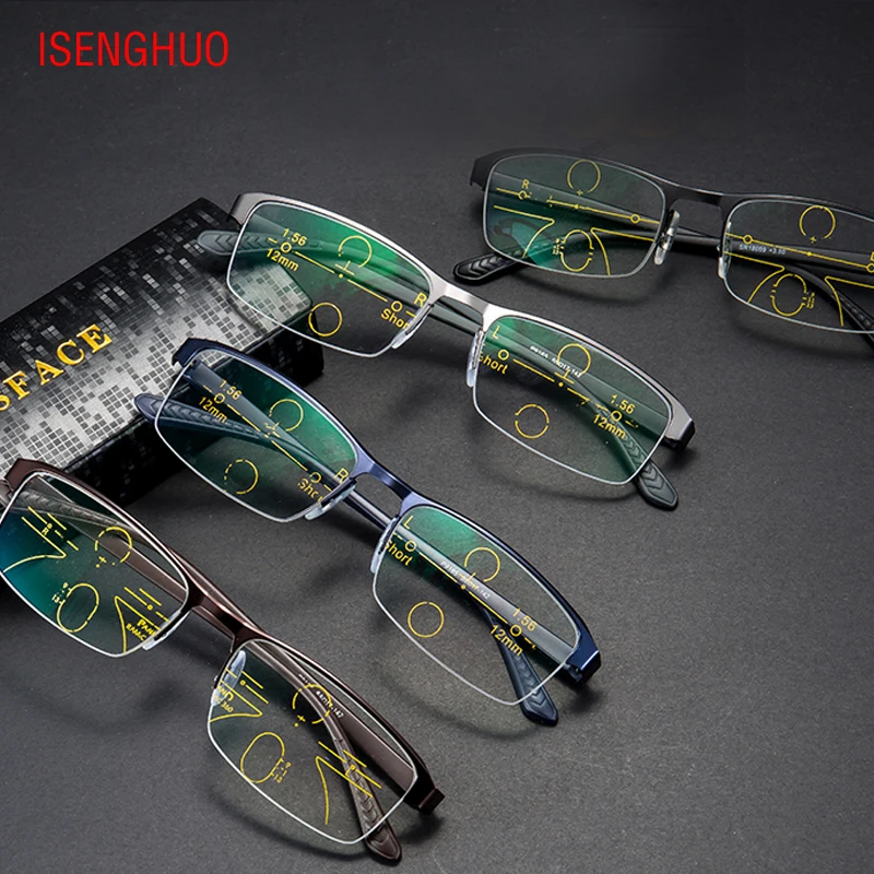 ISENGHUO CR39 линзы регулируемое видение прогрессивные очки для чтения Мультифокальные близкий дальний прицел очки диоптрий 1,0-3,5