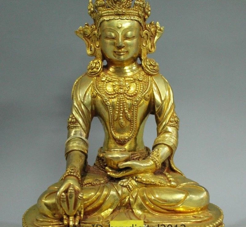 Тибетский буддизм бронзовый 24K золото Shakyamuni Sakyamuni чаша Будды скульптура|Статуи и