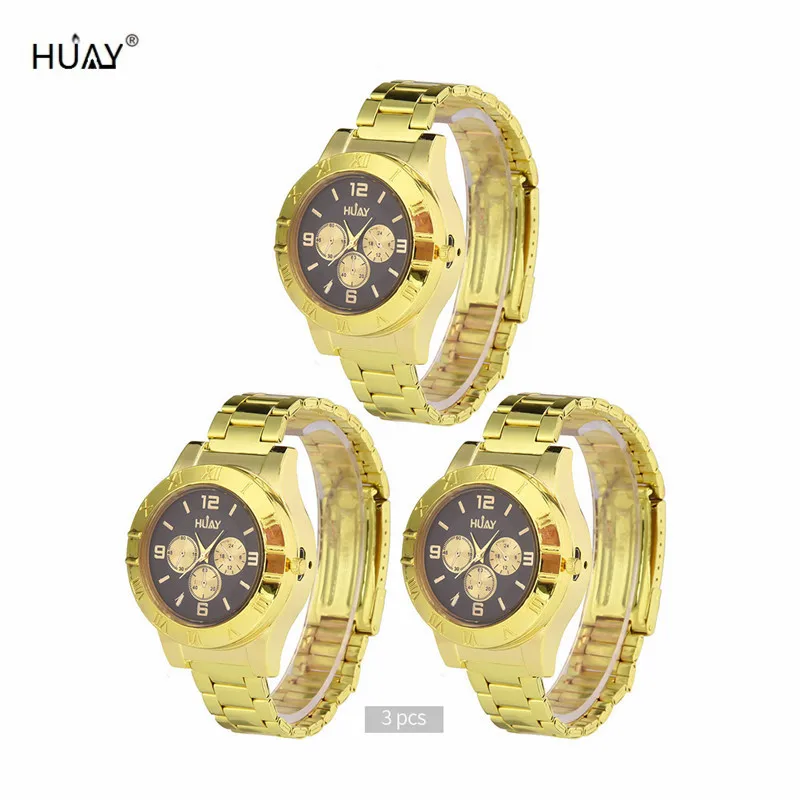 

3Pcs HUAY relogio Masculino Fashion Luxury USB Charging Lighter Watch Men Quartz Wristwatch Gold Clock Cigarette Lighter Watches