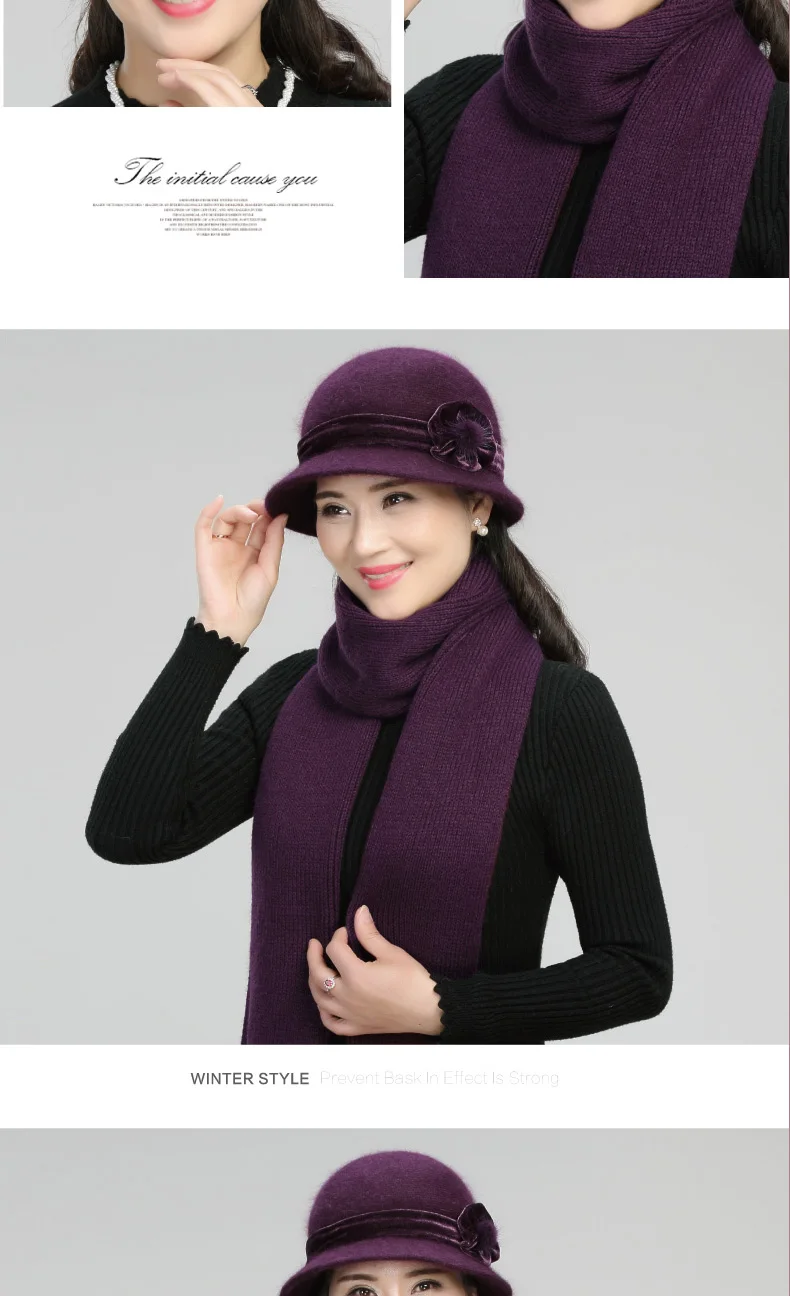 Middle Aged Mother Hat Adult Winter Warm Knitted Wool Hat Elderly Fashion Hat Scarf Lady Warm Woolen Hat Scarf B-7771