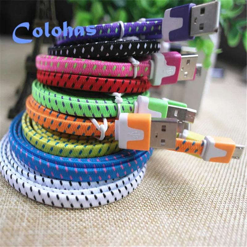  Durable Flat Braided Micro USB Data Sync Charging Cable for xiaomi Samsung A5 A7 J5 J3 S4 S6 Note 4 5 HTC Huawei Android Phone 