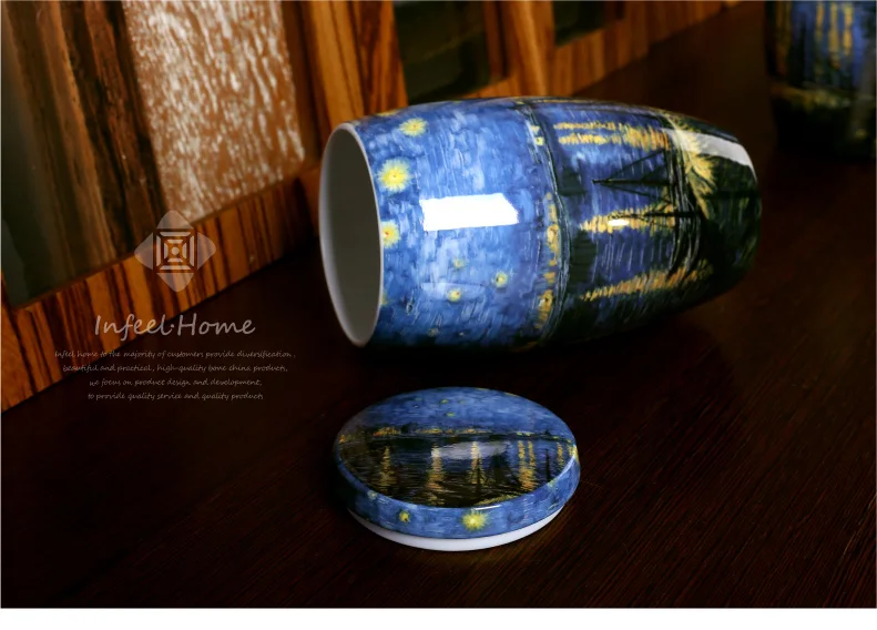 Ван Гог Картина маслом известная картина Чай чашки Звездная ночь высокого Ёмкость с крышкой костяного фарфора молоко кружка-термос для кофе Caneca