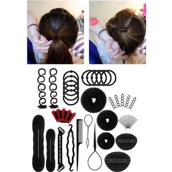 

40Pcs/Set Women DIY Hair Styling Accessories Kit Magic Donut Bun Maker Hairpins Ties Fast Twist Modelling Hairdress Braid Tools