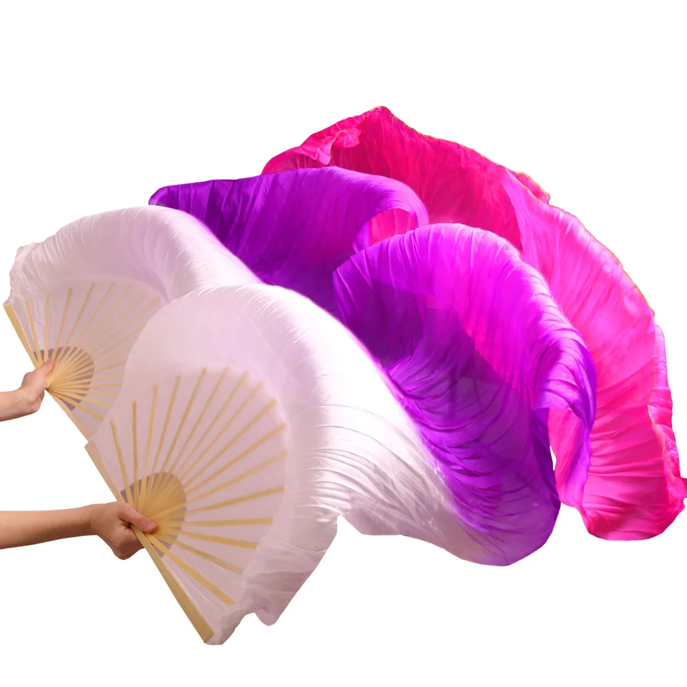 Шелк высокого качества ручной работы окрашенный шелк танец живота вентиляторы 1 пара левая+ правая рука танец живота вентиляторы белый+ фиолетовый+ роза 5 размеров