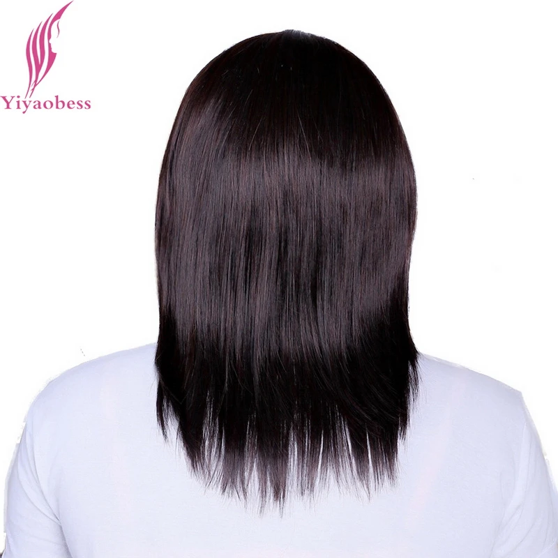 Yiyaobess 35cm Ladies Dark Brown Short Bob Wig With Bangs Heat Resistant Synthetic Straight Natural Cancer Wigs Yiyaobess 35cm Ladies Dark Brown Short Bob Wig With Bangs Heat Resistant Synthetic Straight Natural Cancer Wigs