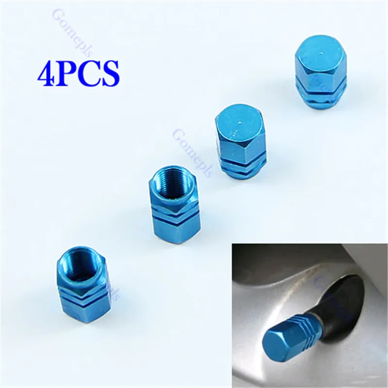 

4Pcs 1 Set Blue Hexagonal Tyre Wheel Ventil Valve Cap For Car Truck
