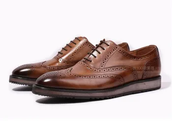 

Handmade Retro Genuine Leather Men Oxfords Shoes 2018 Carved Men Borgues Shoes Italian Leather Dress Oxfords Shoes