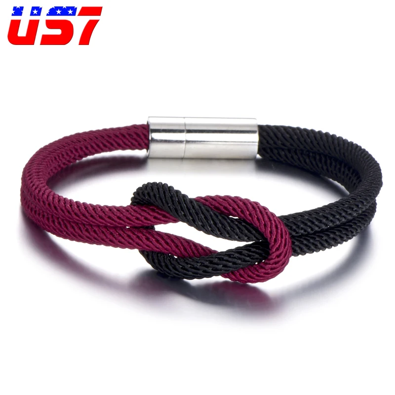 

US7 Rope Infinity Symbol Stainless Steel Clasp Bracelet Bangles Men Beads Wrap Tribal Braided Knot Bangles For Men Jewelry