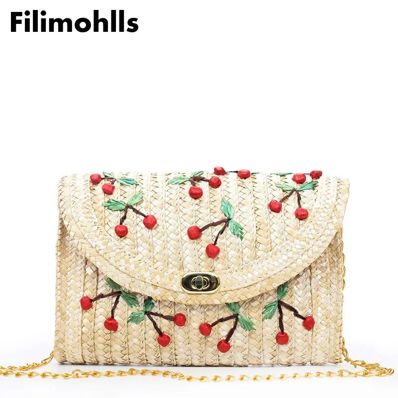 

2018 Cherry Crossbody bags for women Hot Women Summer Mini Straw Beach Tote Messenger Crossbody Shoulder Bag Handbag F-73