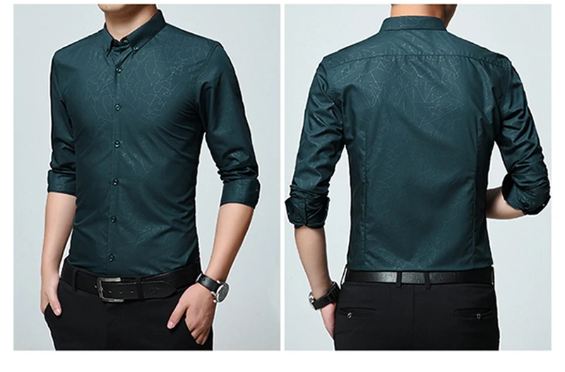 New Arrival Men Shirt Long Sleeve Button Down Printed Dress Shirts Cotton Casual Slim Fit Male Social Shirt Chemise Homme (21)