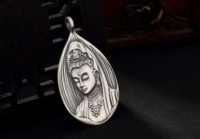 

Sterling S999 999 silver charm Kwan-yin ethnic vintage Pendant