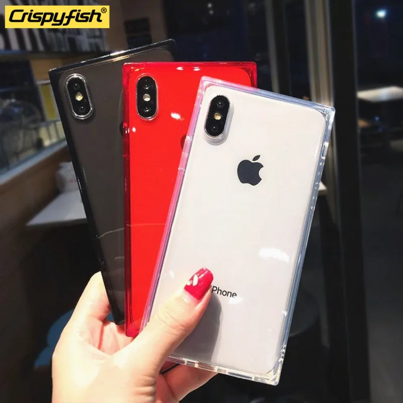 

Crispyfish Square Silicone Clear Case For iPhone X 6 6S Plus TPU Soft Plating Frame Transparent Cover For iphone 7 8 Plus XS Max