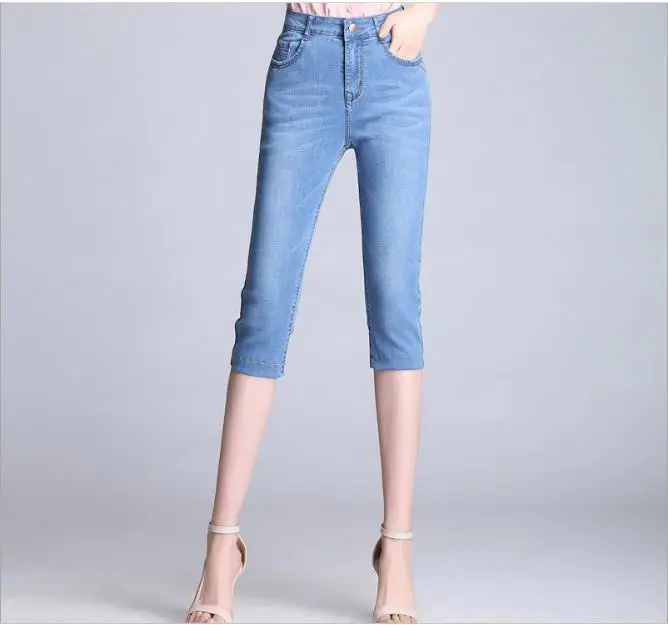 

Blue Faux Pearl Beaded Skinny Jeans Woman Casual Trousers For Women 2019 Autumn Pants Capris Female Mid Waist Jeans