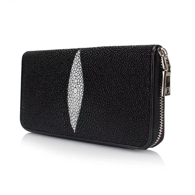 100% Genuine Exotic Stingray Leather Female Long Wallet Purse Zipper Closure Real Skate Skin ...