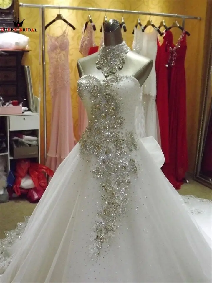 Real Sample Vestido De Noiva 2024 Ball Gown Sweetheart Tulle Lace Crystal Beaded Elegant Wedding Dresses Long Train KA04M