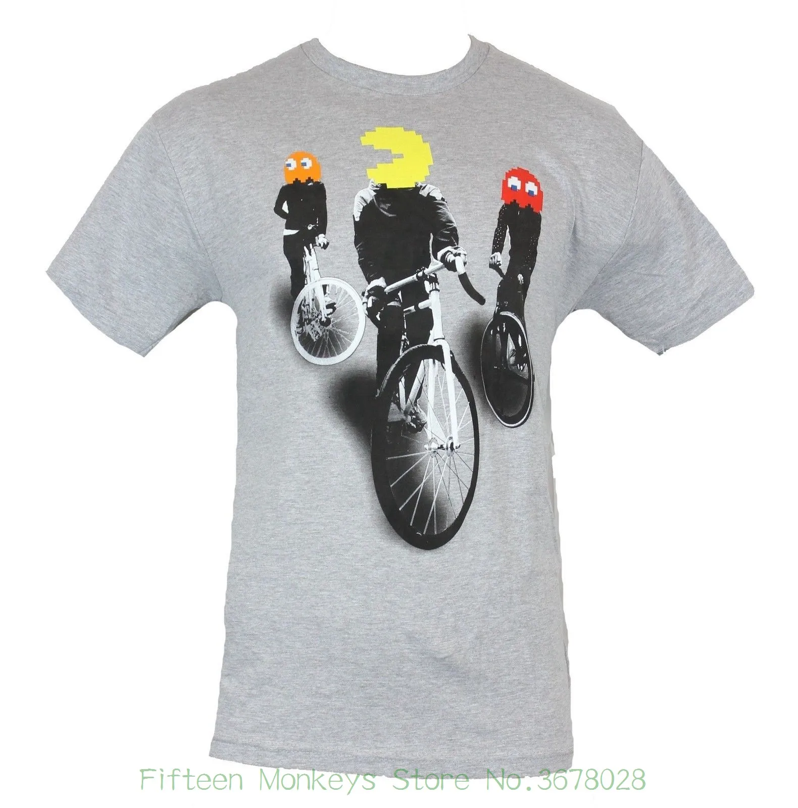 Обычные хлопковые футболки для мальчиков Pac-Man, Мужская футболка-Pac Man Heads On Bicycle Riders, изображение