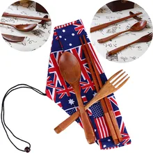 Японский винтажный портативный проволочный обернутый деревянный палочки для еды, ложки и вилки посуда 3 шт. Набор Подарочный мешок кухонные принадлежности HX0618