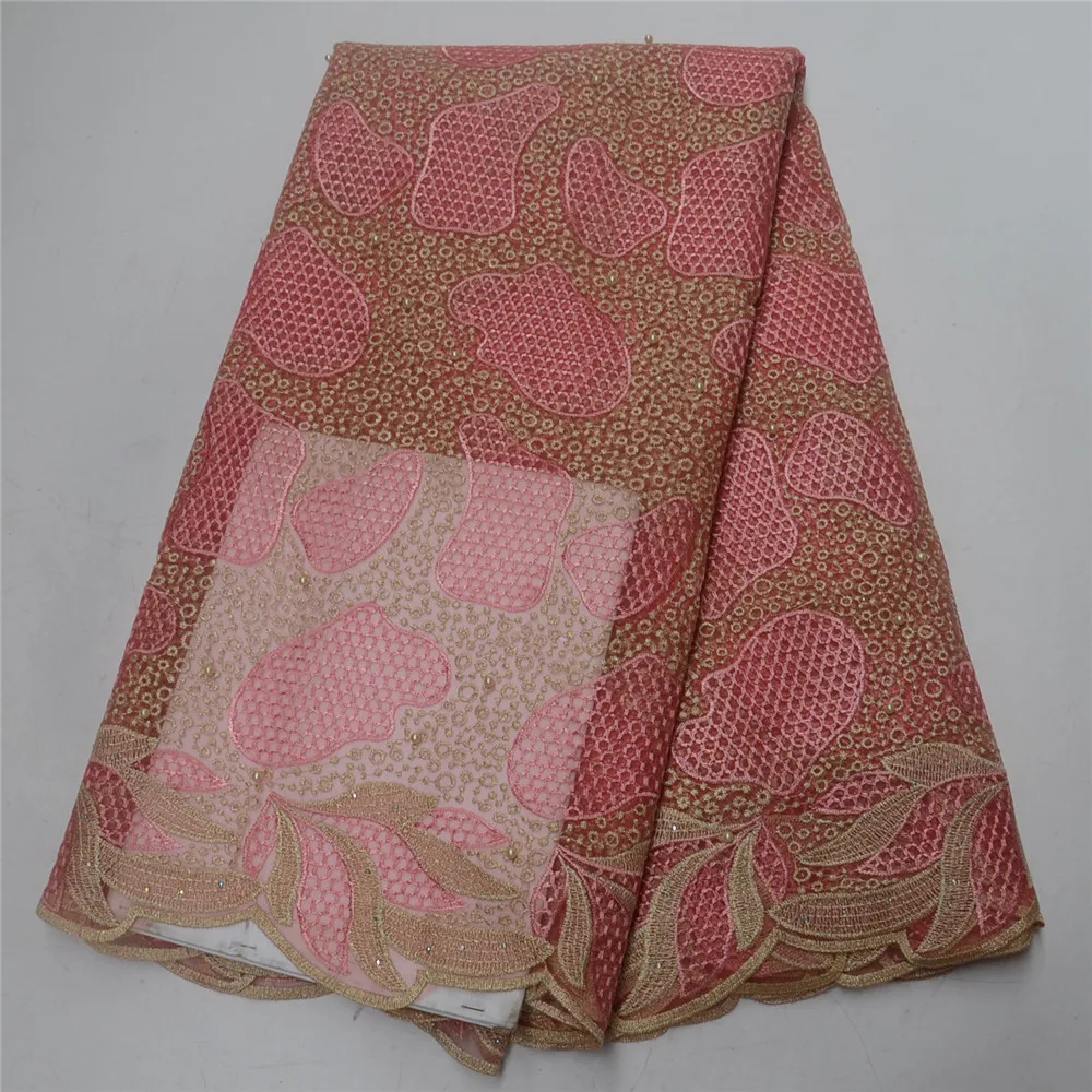 Orange французского кружева с бисером и камнями tissu dentelle Африканский negerian