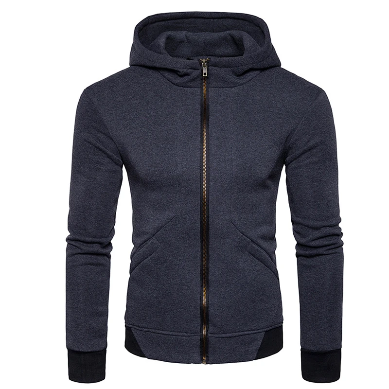 

HOT 2019 Outdoor Autumn Winter Men's double pocket zipper cardigan Jogging training hooded fleece men hoodies jacket men sweater