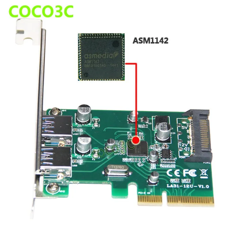 PCI-E 4x to USB3.1 Converter Adapter Superspeed 10Gbps 2 ports USB 3.1 Type-A PCI express Controller Card low profile bracket PCIe 8x 16x