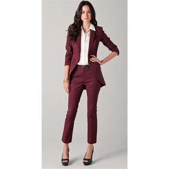 

Jacket+Pants Wine Red Womens Business Suit Jacet Tialcoat Female Office Uniform Ladies Formal Trouser 2 PC Suits Single Breasted