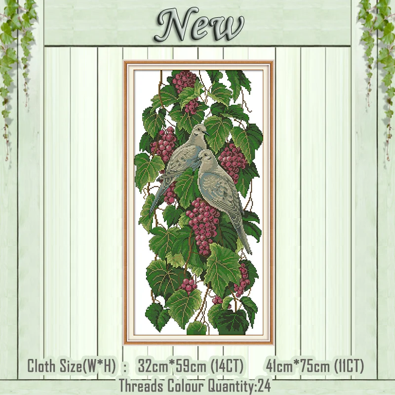 Pigeons And Grapes diy painting counted printed on the canvas DMC 11CT 14CT kits Chinese Cross Stitch embroidery needlework Sets | Дом и сад