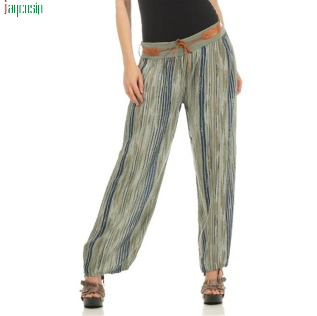 

JAYCOSIN Cargo Pants Women Casual Striped Workout Mid Waist Running Pants women Fitness Elastic Leggings trousers female joggers