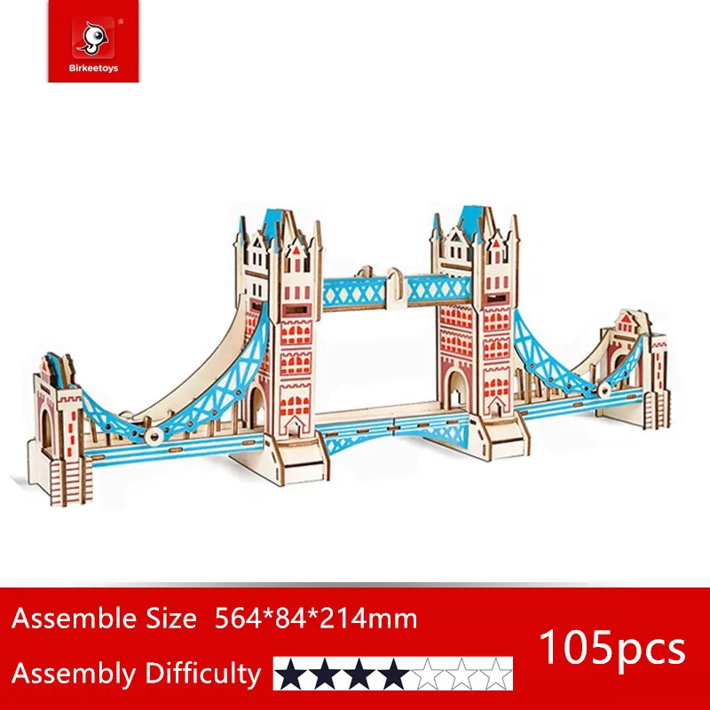 

London Tower Bridge Wooden Craft Assembly Construction Sets Wooden 3D Puzzle Model Architecture Building Toys Teens Adult