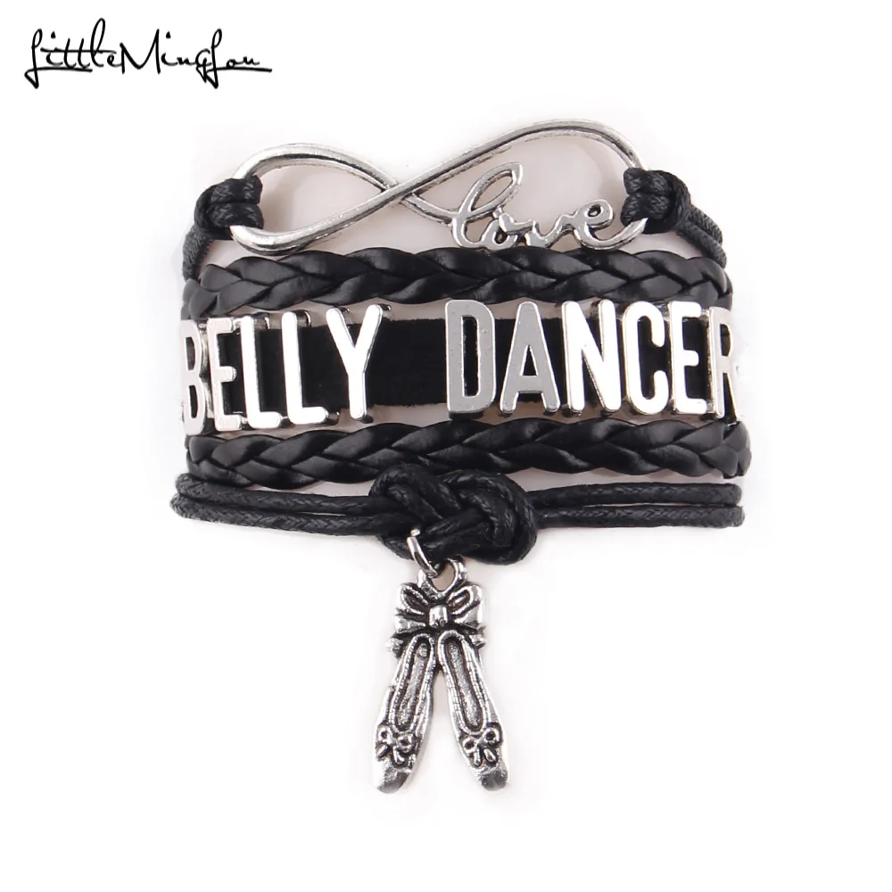 

Little MingLou Infinity love BELLY DANCER Bracelet shoose Charm leather dance hobby wrap men bracelets bangles for Women jewelry