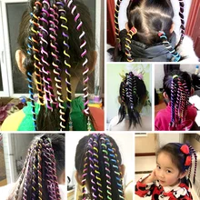 6 шт., аксессуары для волос цвета радуги, синтетические Спиральные Кудри, инструменты для поделок, детские головные уборы для девочек, спиральные волнистые волосы